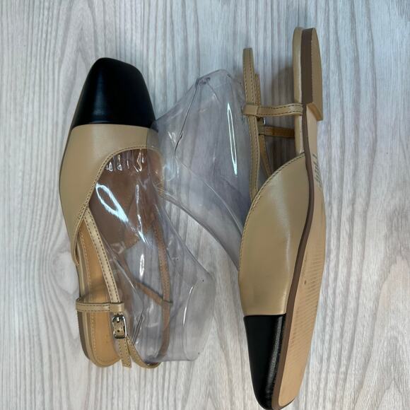 JustFab Carmina Slingback Flat Shoes 8.5 Nude Black Adjustable Buckle Colorblack - Picture 8 of 12